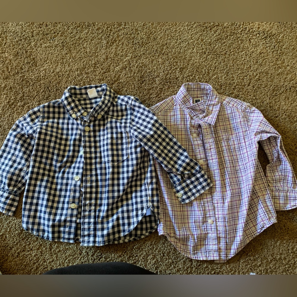 Two Janie and Jack Long-Sleeved Button-Up Shirts (size 18 to 24 months)